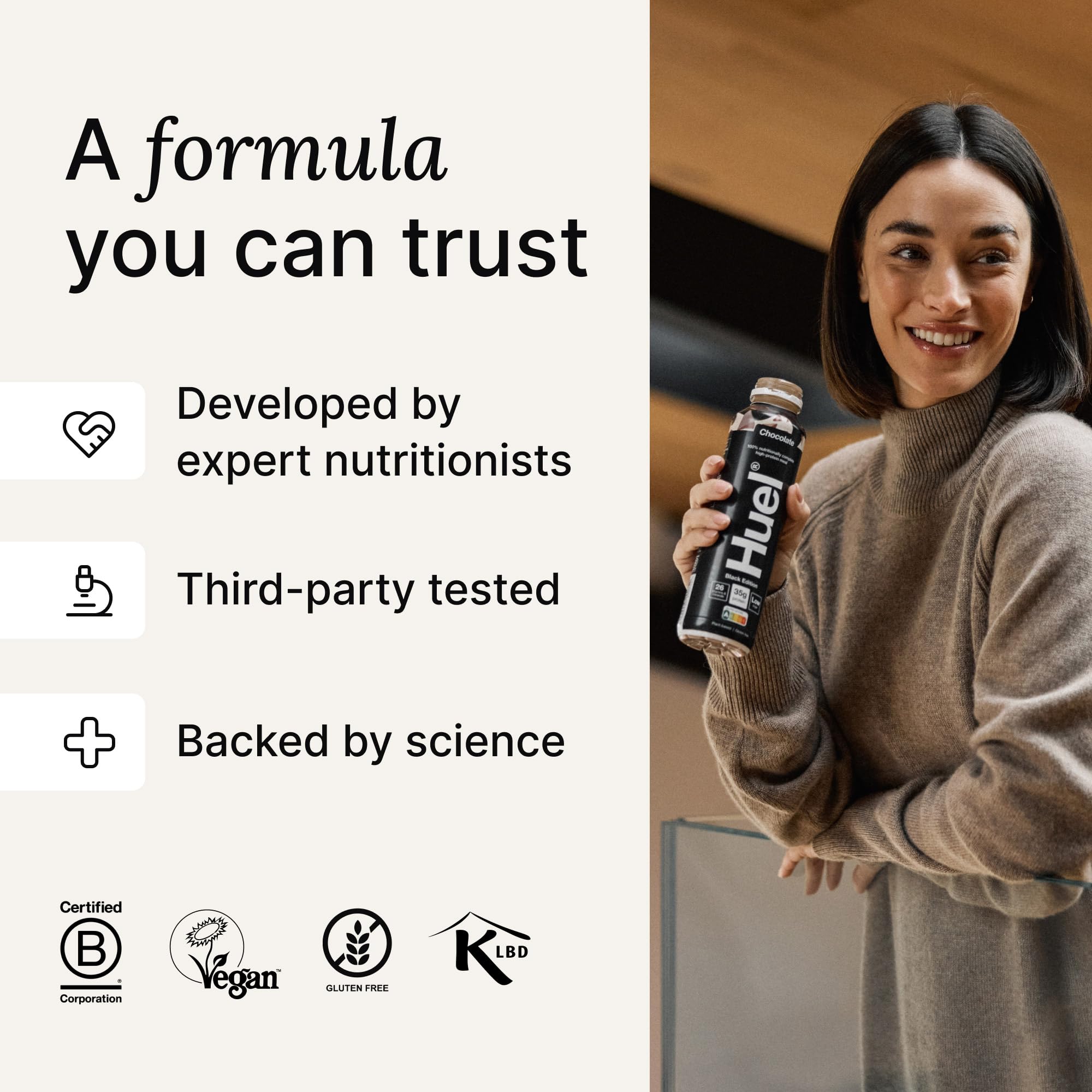 Huel Ready-to-Drink Vanilla pack of 12 communicates value and convenience