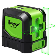 Huepar M-9011G front view shows bright green cross line for precise indoor alignment