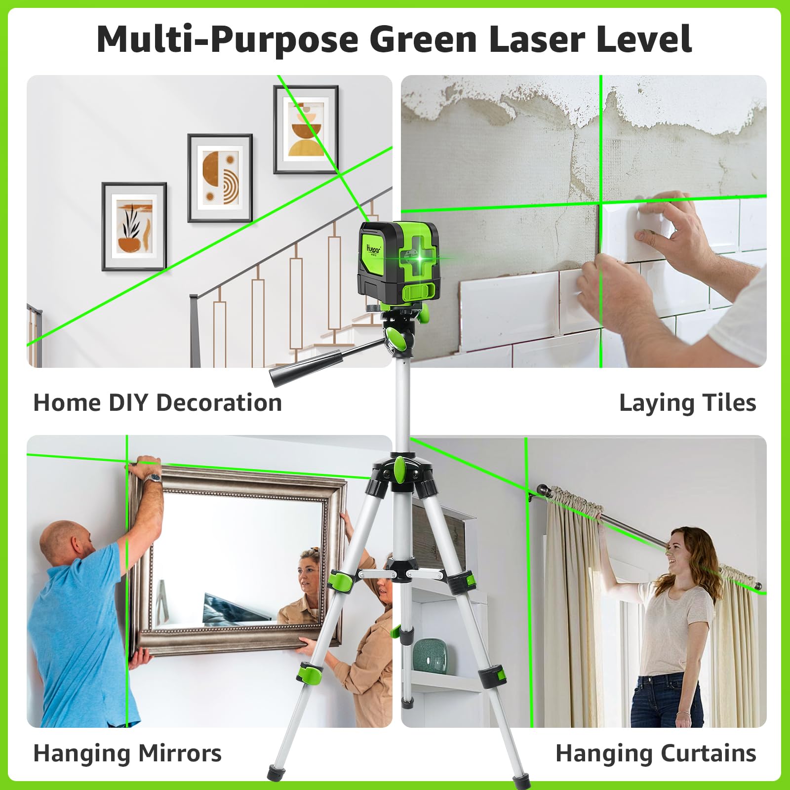 Huepar M-9011G in action on wall tiling demonstrates quick alignment
