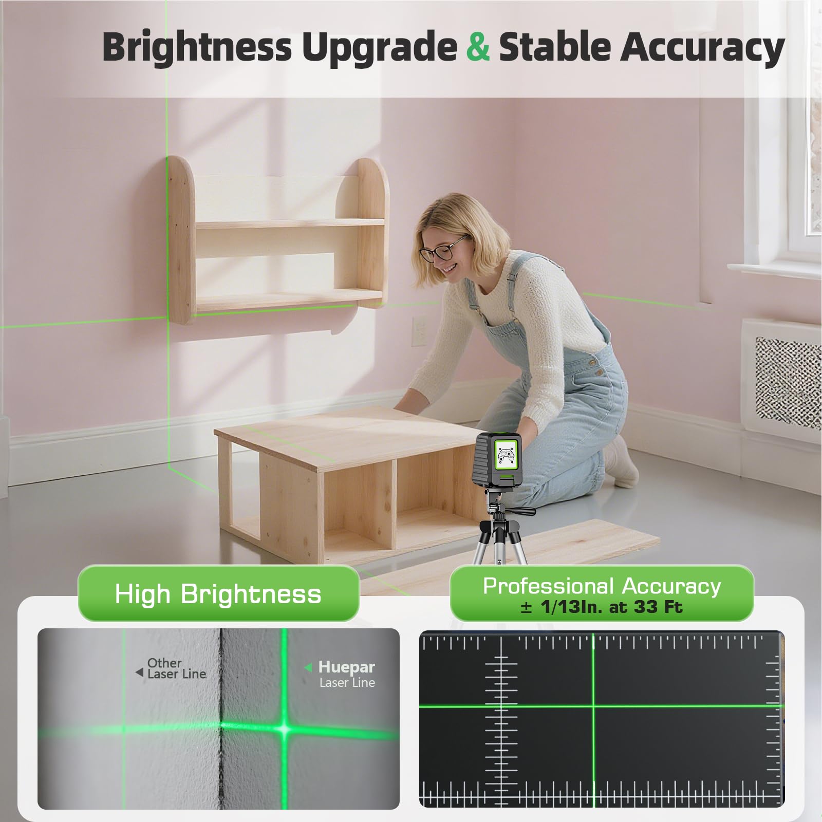 Huepar laser level horizontal line detail at 130 degrees