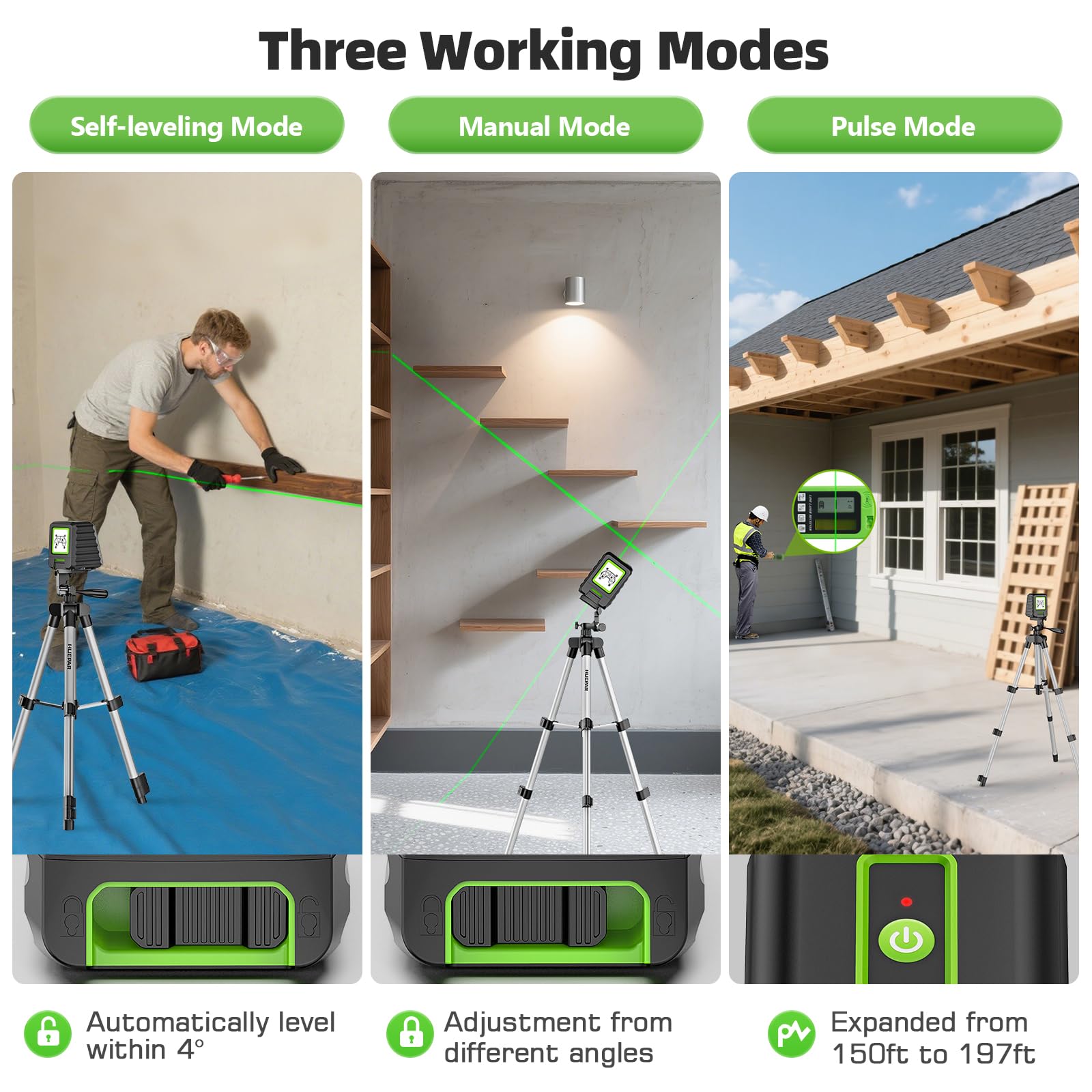 Huepar laser level with 3-way pan head for versatile angles