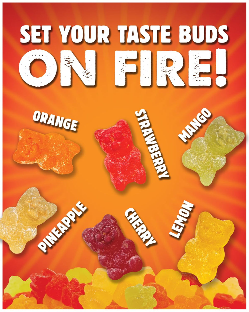 HUER Frank’s RedHot gummy bears beside a party platter for game-night fun.
