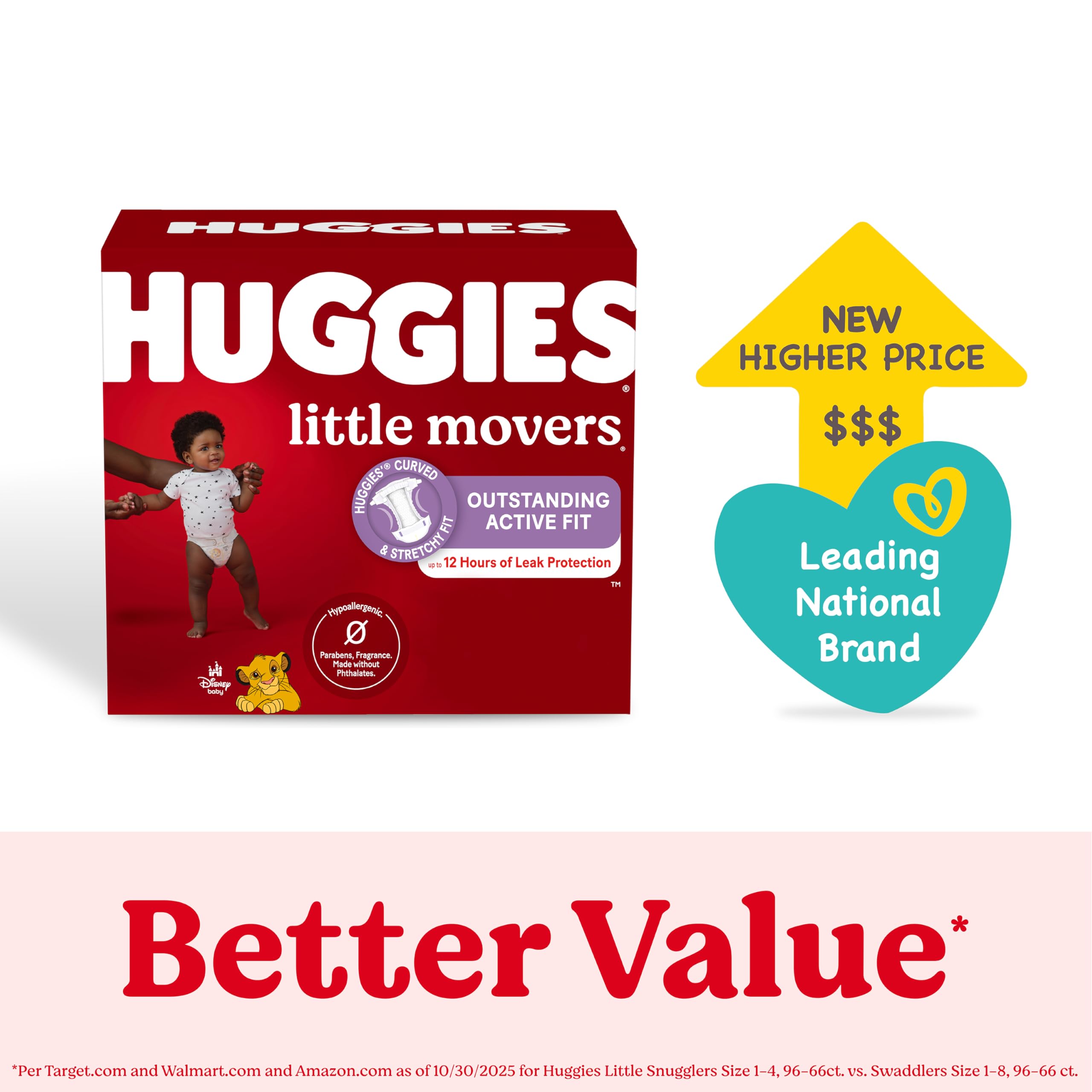 Huggies Little Movers curve-fit with stretchy waistband keeps baby comfortable.