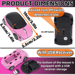 HuGuWdy pink wireless car mouse showing 2-4G USB receiver storage.