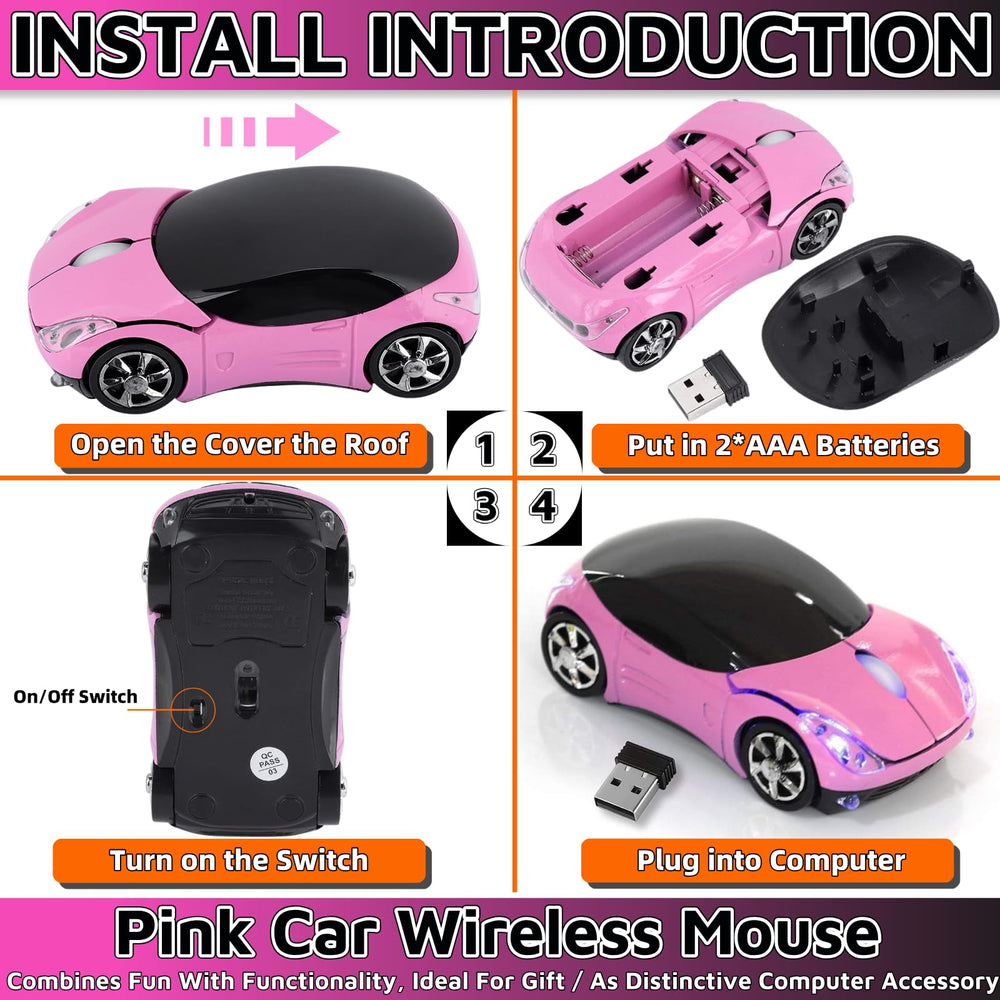 HuGuWdy pink wireless car mouse compatible with PC, laptop, tablet.