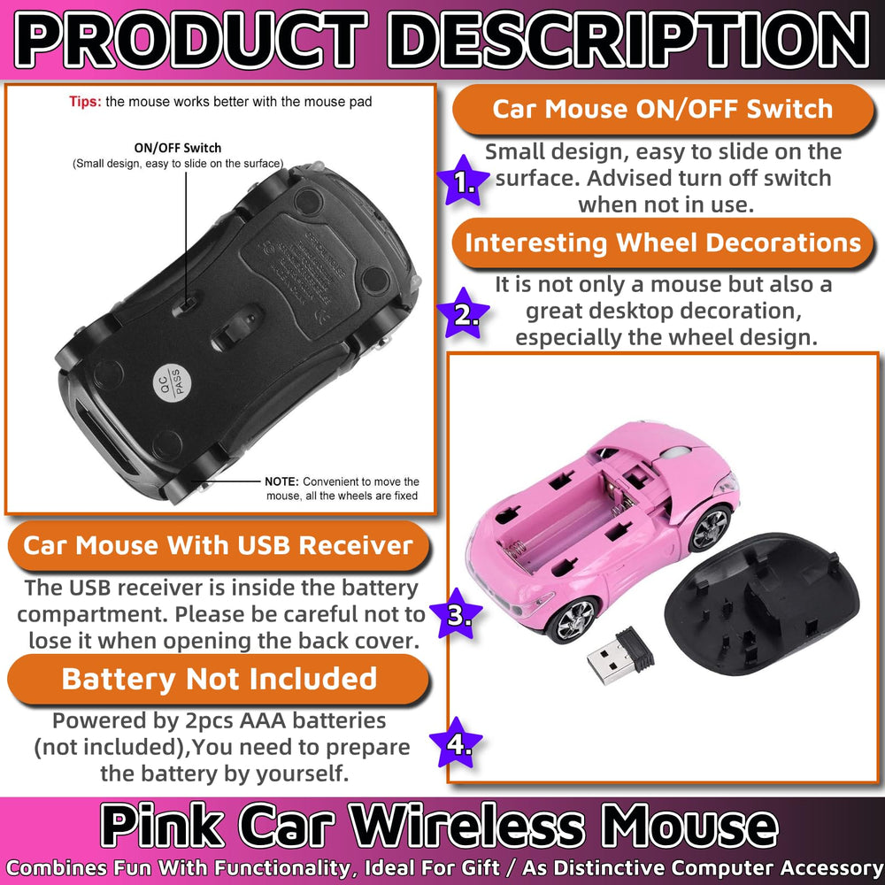 HuGuWdy pink wireless car mouse bottom switch saves power.