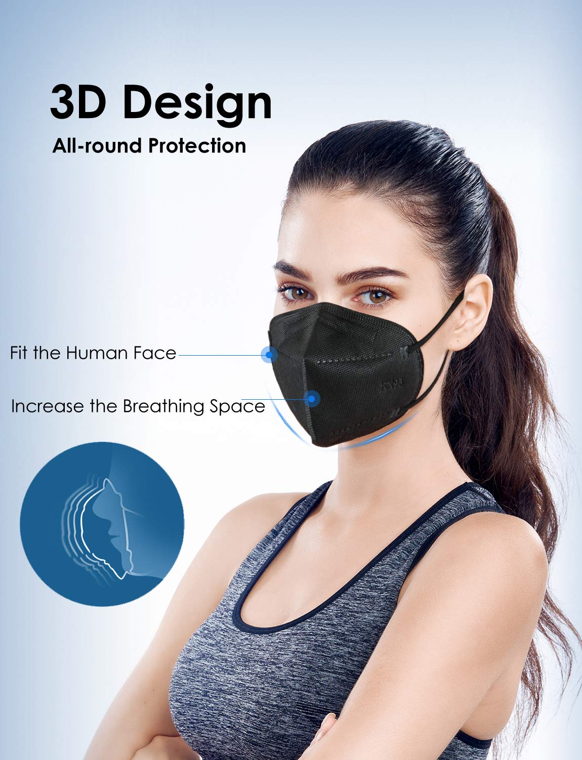 HUHETA 60-pack packaging image emphasizes disposable, individually wrapped masks