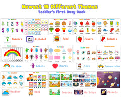 Huijing Busy Book interior showing 15 themes for early learning