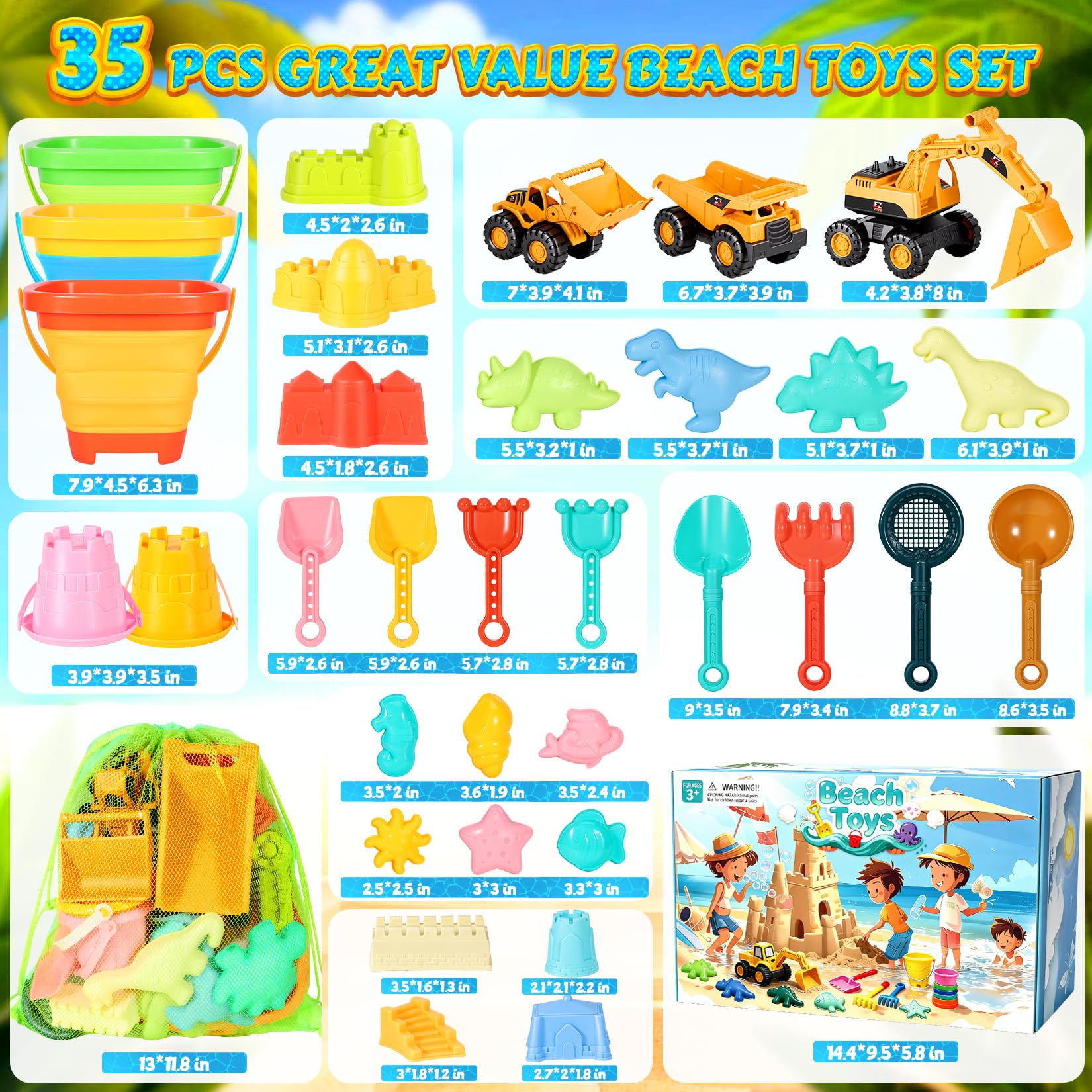 HUITEM collapsible sand buckets facilitate easy packing and quick drying.