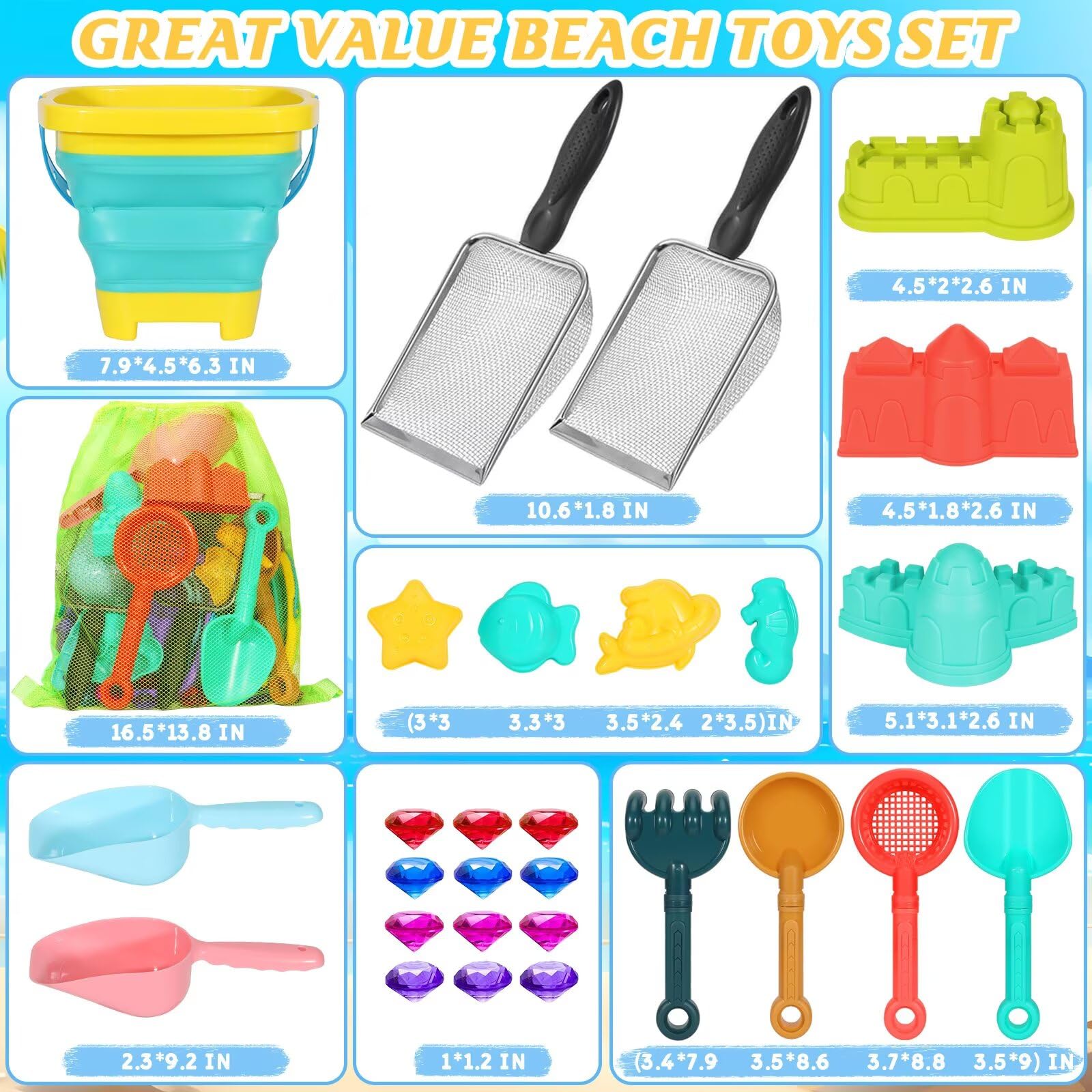 Huitem mesh beach bag keeps toys dry and organized after play.
