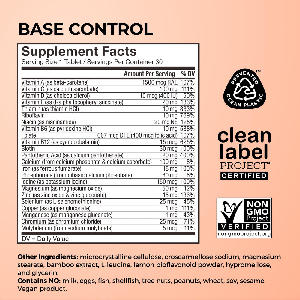 Hum Base Control gluten-free badge signals clean labeling