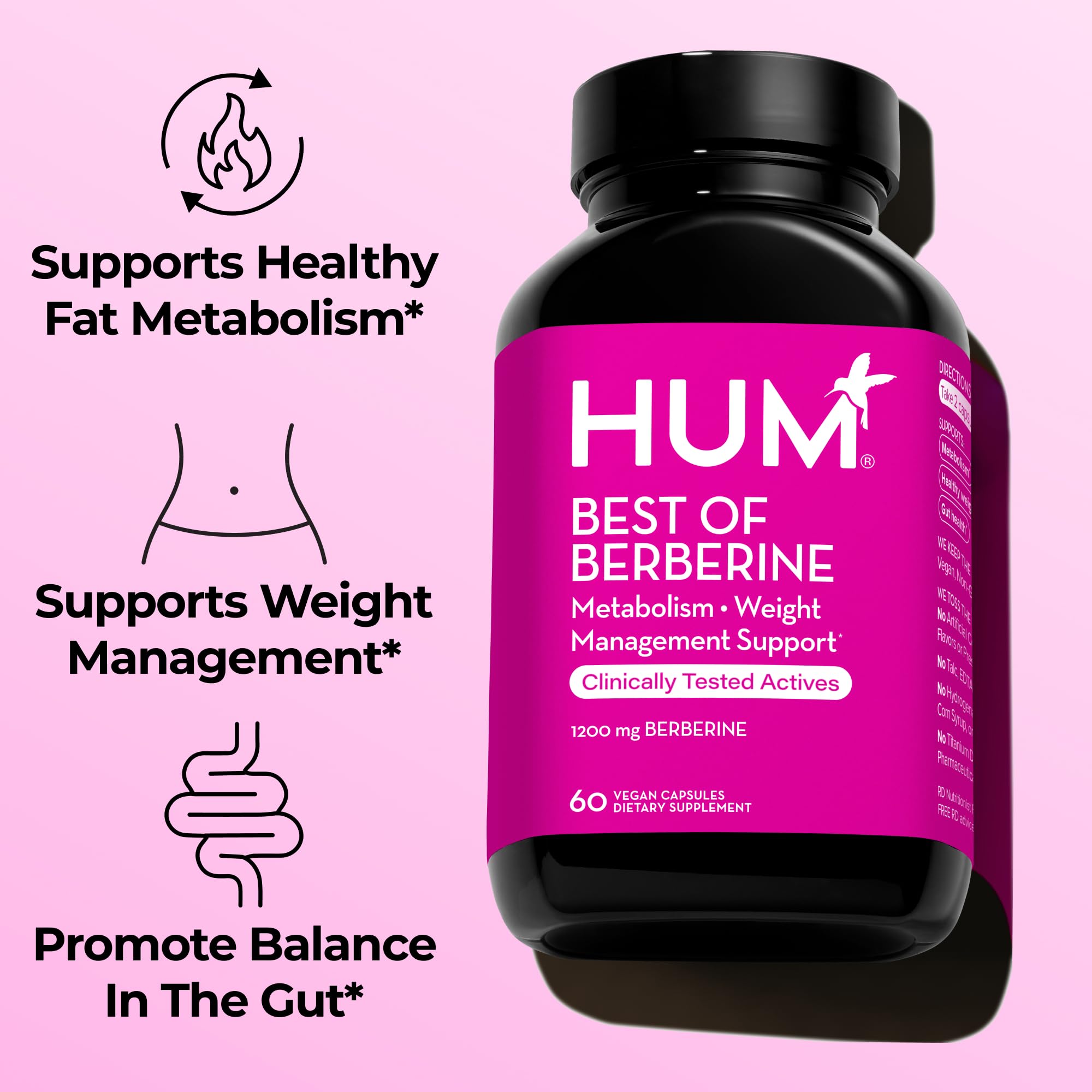 HUM Best of Berberine capsules closeup highlighting 1200mg potency.