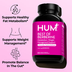 HUM Best of Berberine capsules closeup highlighting 1200mg potency.