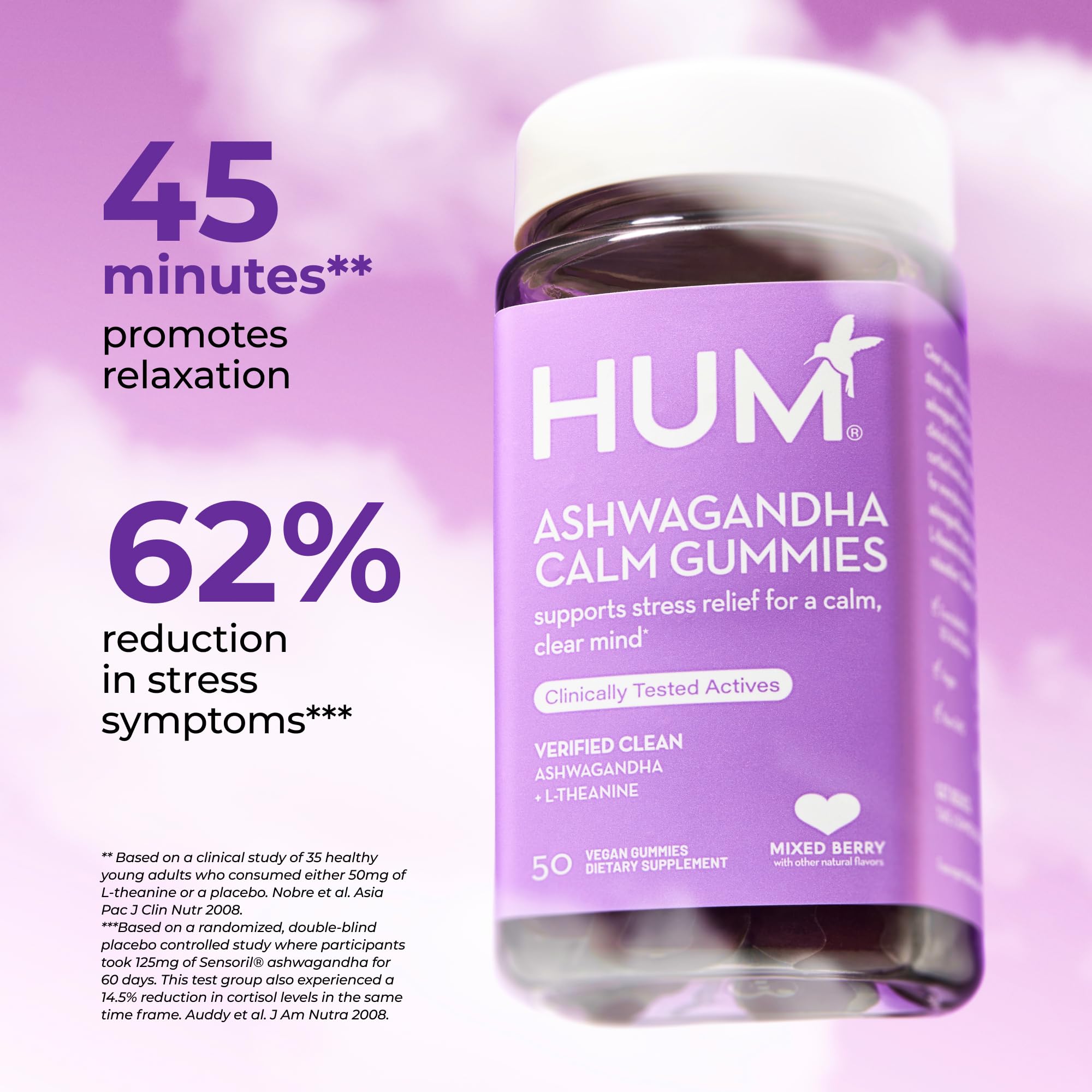 Close-up of HUM Calm Ashwagandha Gummies texture and berry flavor.