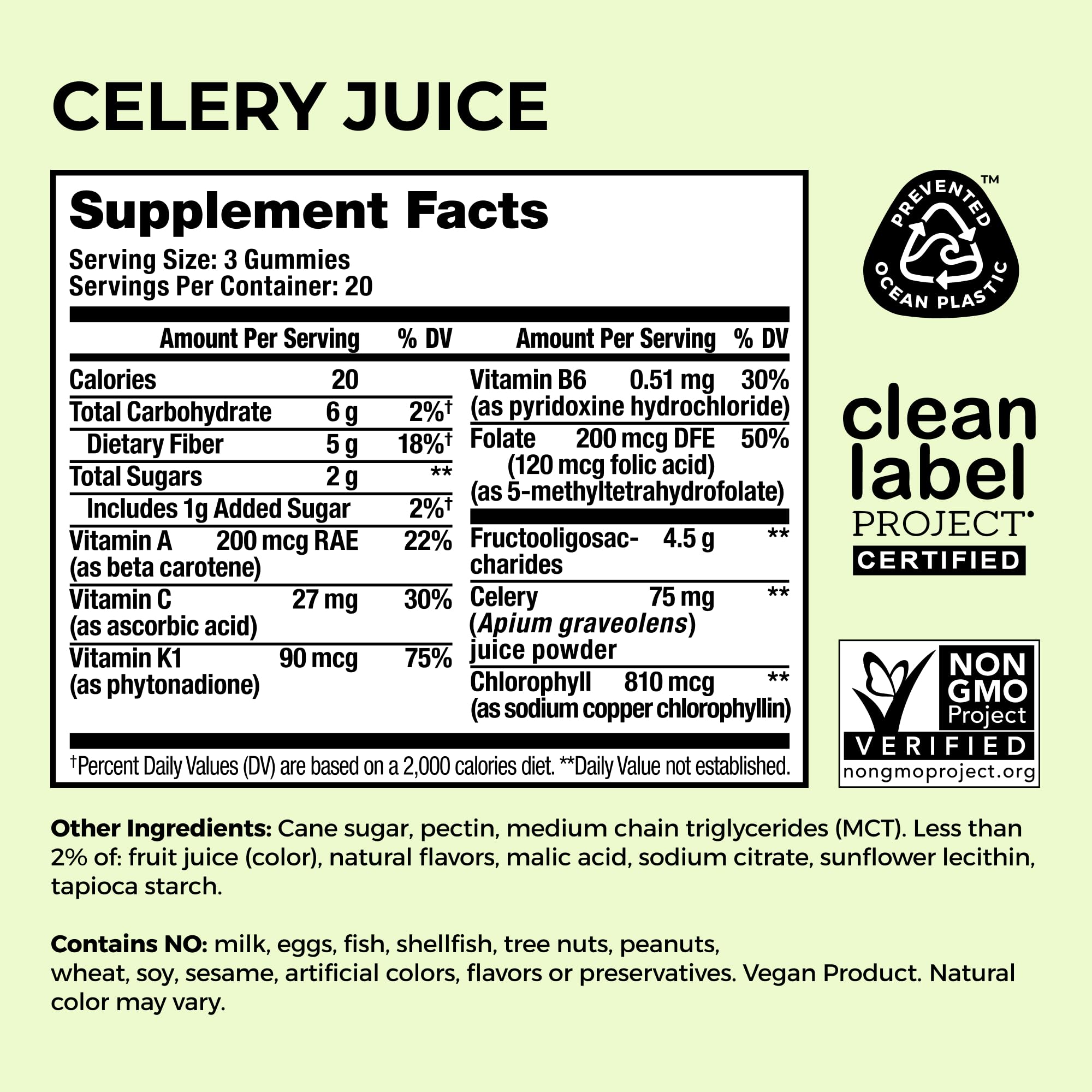 Hum Celery Juice Fiber Gummies label communicates chlorophyll and detox-related benefits.