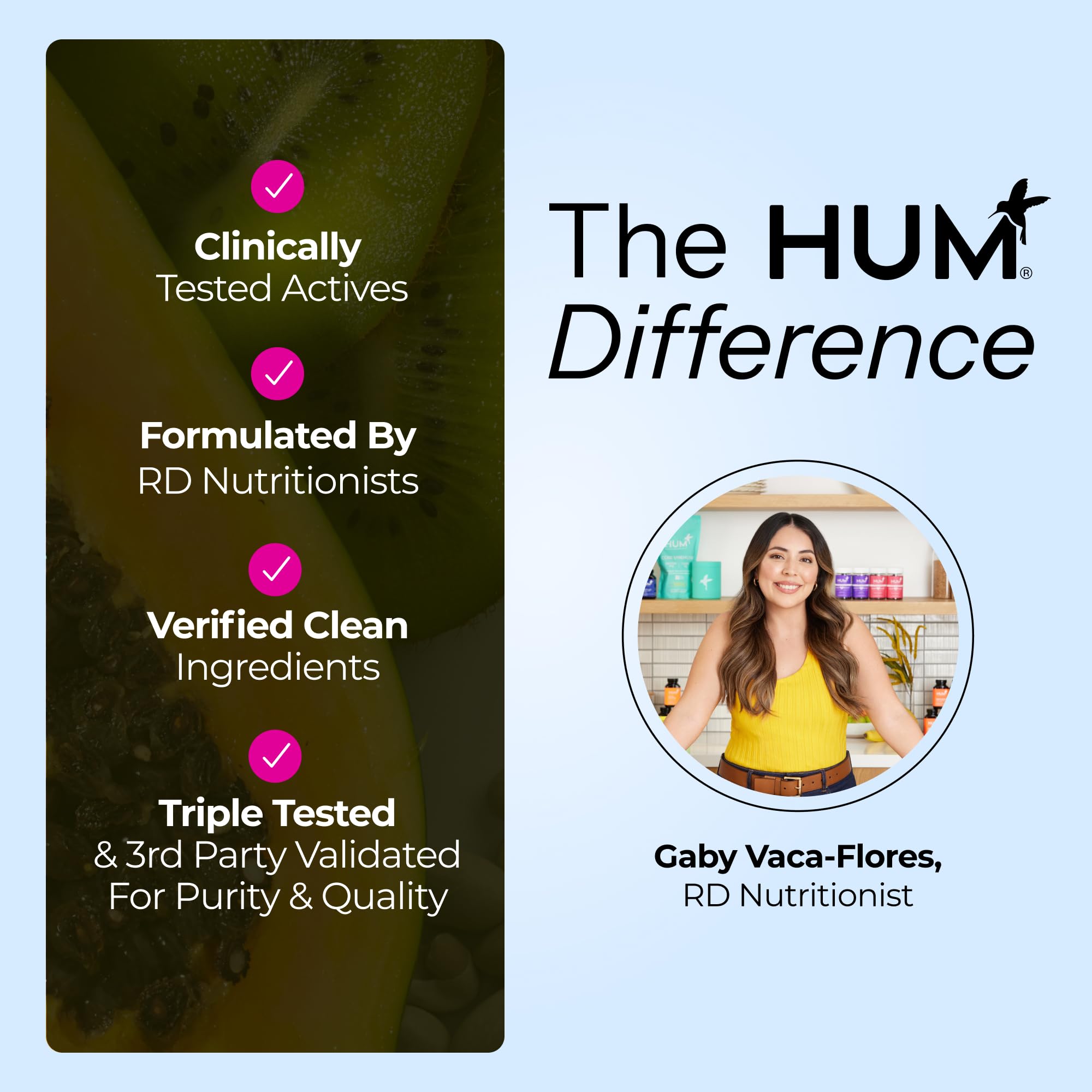 HUM Collagen Love Skin product on a kitchen counter.