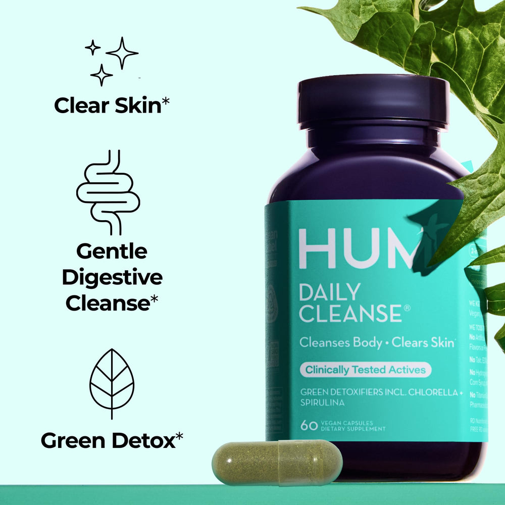 Hum Daily Cleanse capsules close-up show easy vegan daily capsules