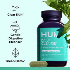 Hum Daily Cleanse capsules close-up show easy vegan daily capsules