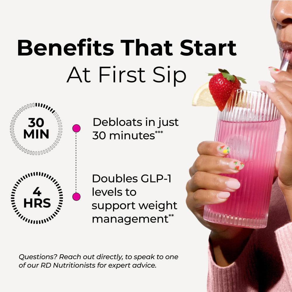 Hum Flatter Me fiber powder glass with prepared drink highlighting a gut-friendly option.