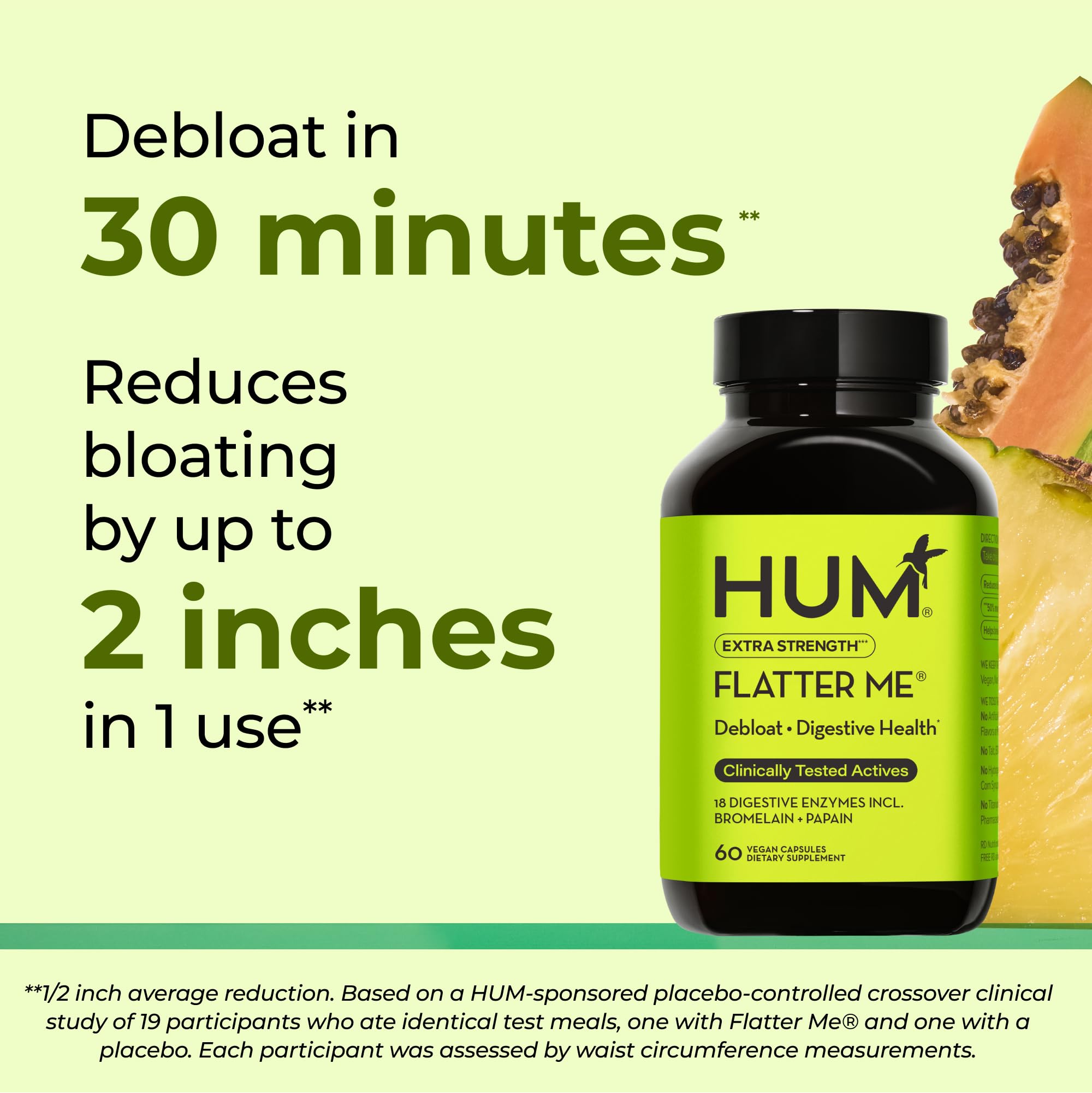 Hum Flatter Me ginger and peppermint illustration suggests soothing digestive support.