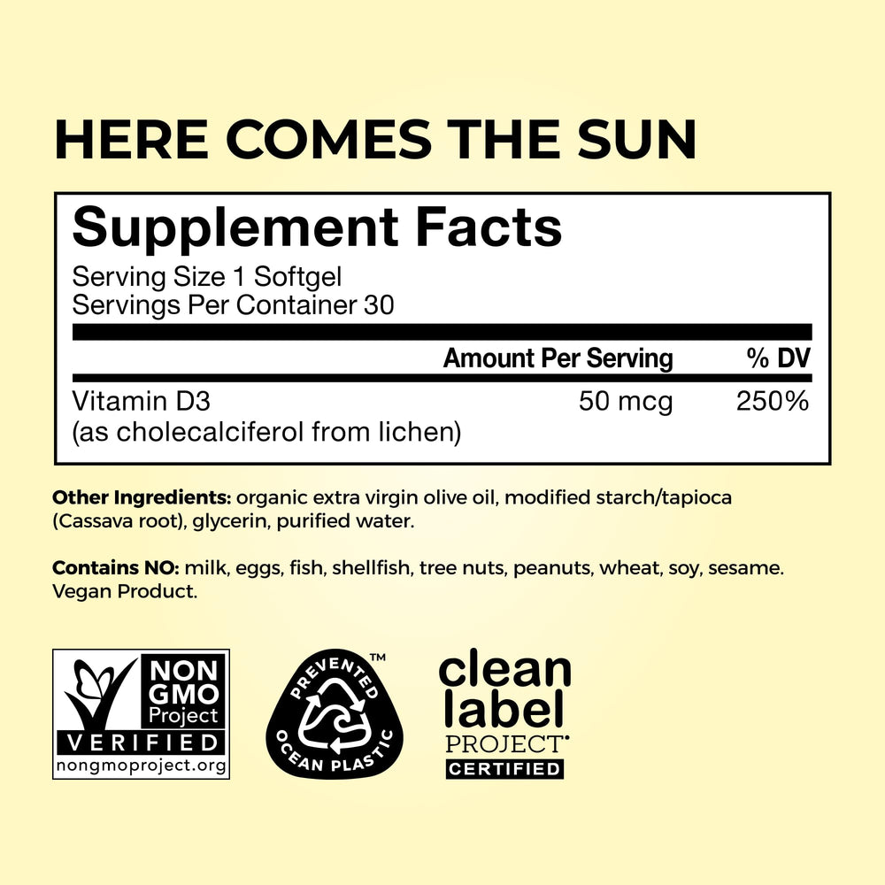 HUM Here Comes The Sun bottle on wood surface suggesting everyday wellness routine.