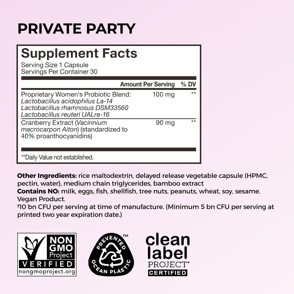 HUM Private Party label detail highlighting clean ingredients and no artificial colors