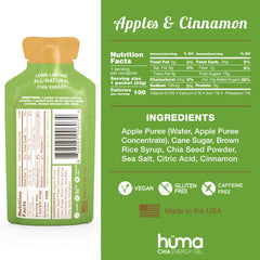 Close-up of Apple & Cinnamon gel tube showing chia seeds and smooth texture.