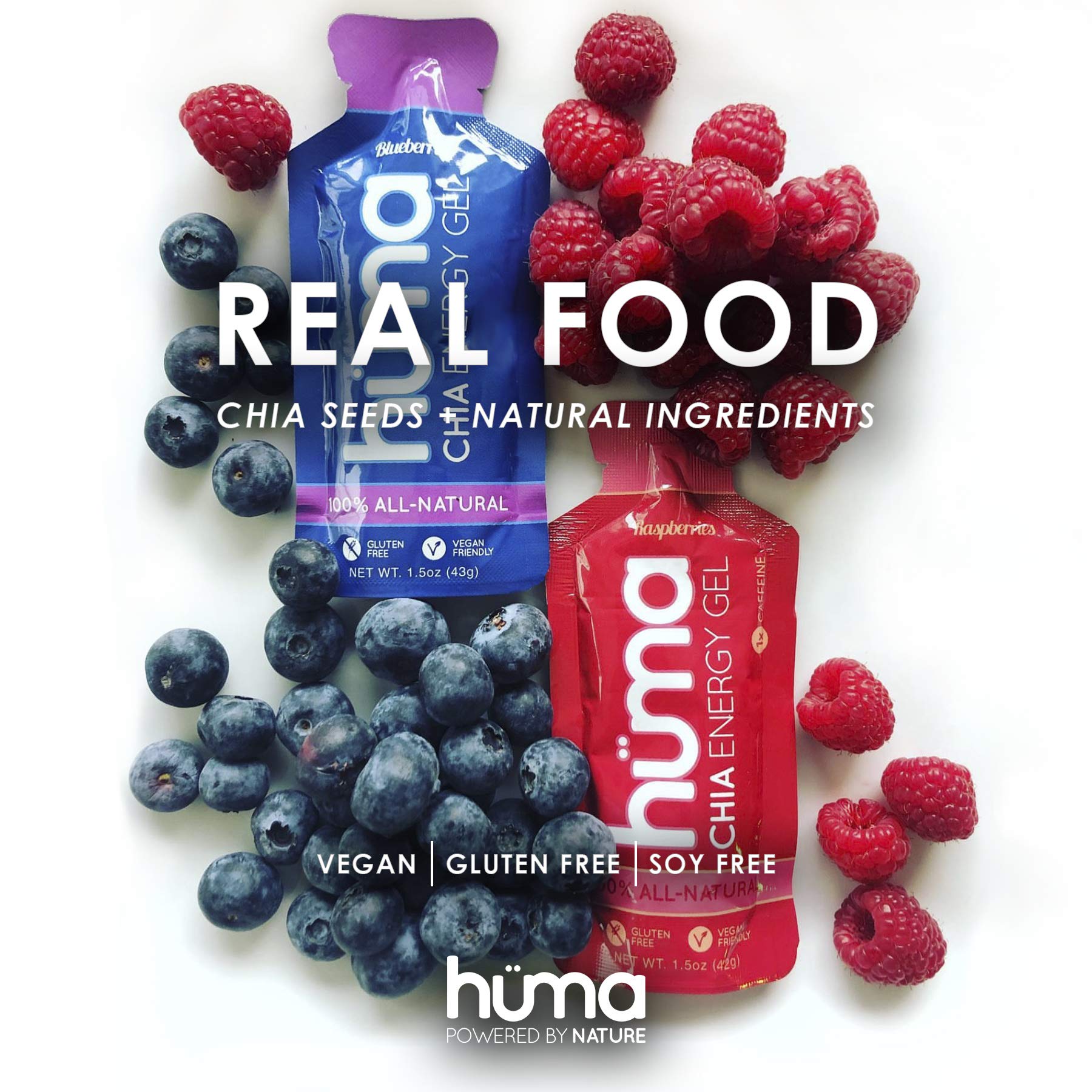 HÜMA Chia Energy Gel flavors lined on bike handlebars for quick sips.
