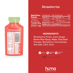HÜMA Chia Energy Gel Strawberries tube close-up showing natural ingredients.