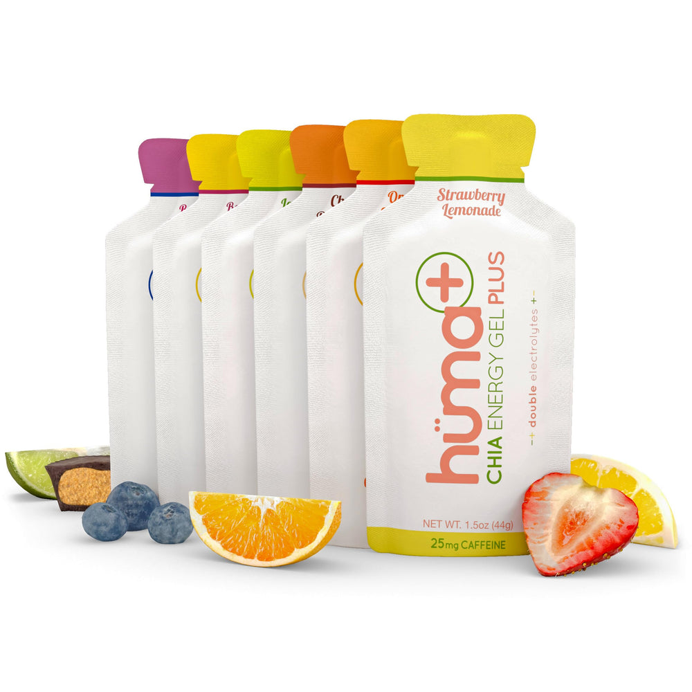 Brand Huma Plus double electrolytes gel pack for endurance fuel.