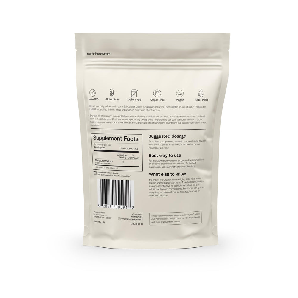 Human Improvement Pure MSM Powder in glass jar signals premium purity.