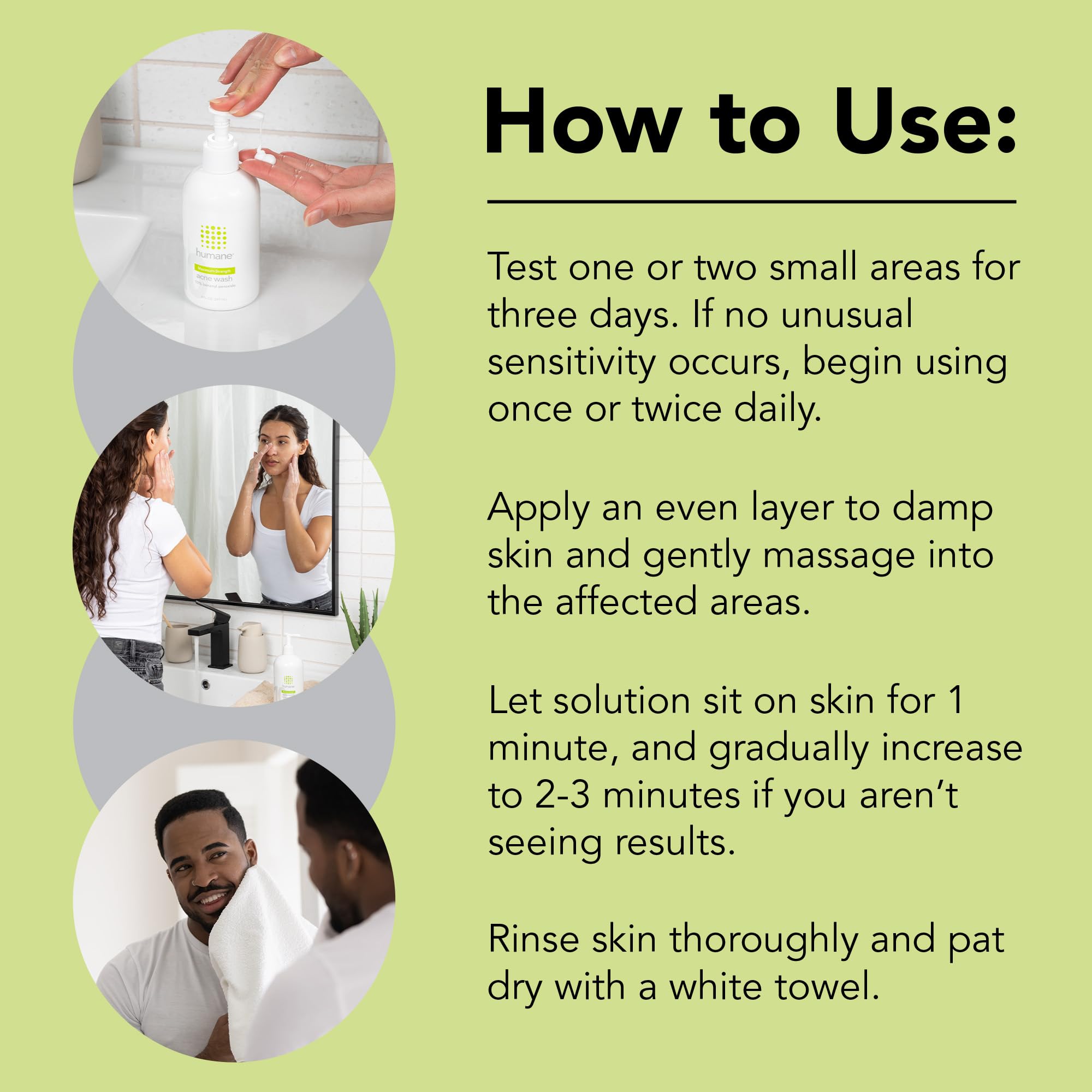 Humane benzoyl peroxide face wash back and body use demonstrates versatile cleansing
