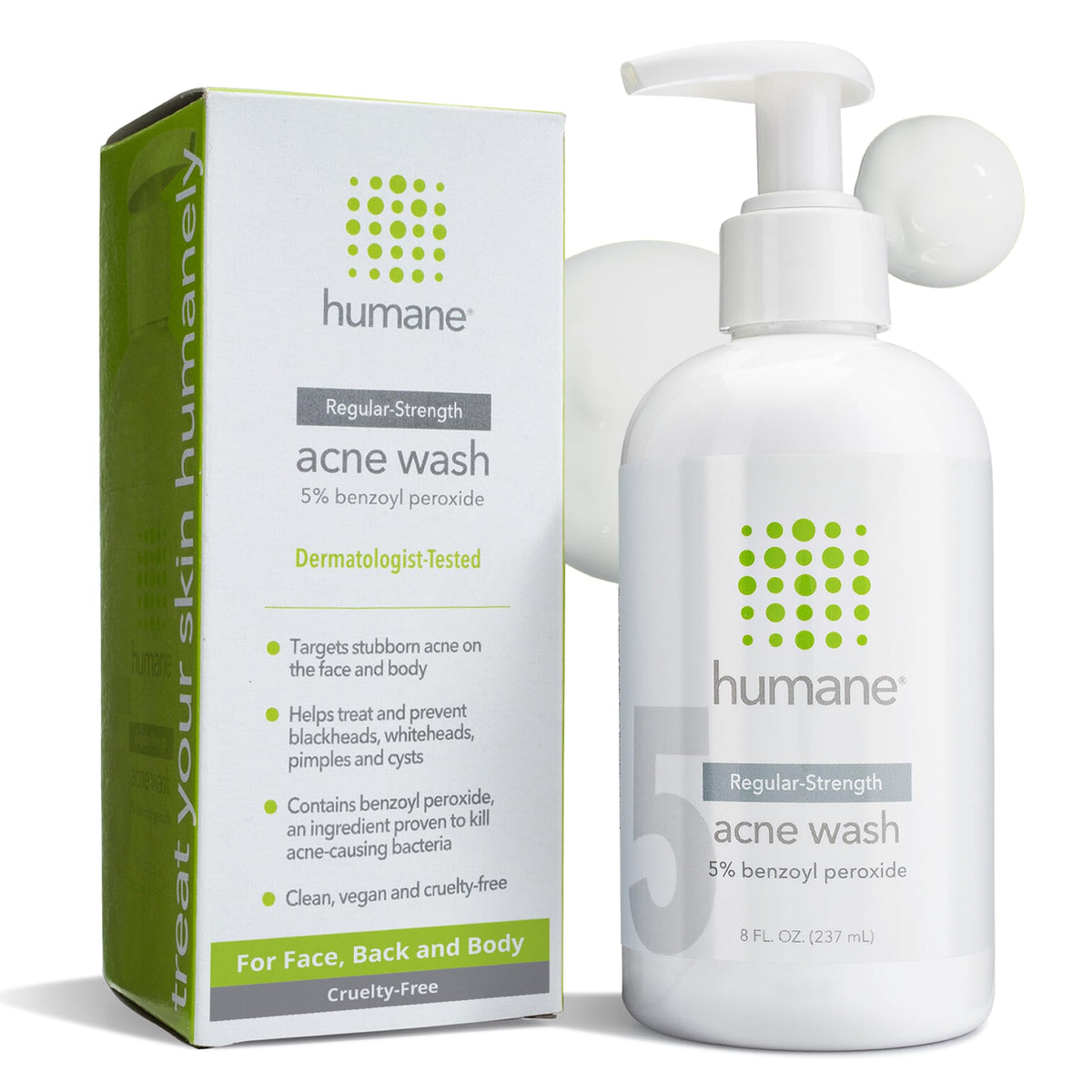 Humane benzoyl peroxide face wash regular-strength bottle helps control oil and clear impurities