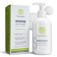 Humane benzoyl peroxide face wash regular-strength bottle helps control oil and clear impurities