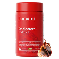 Humann Cholesterol Health Daily bottle front; supports healthy lipid balance and heart wellness.