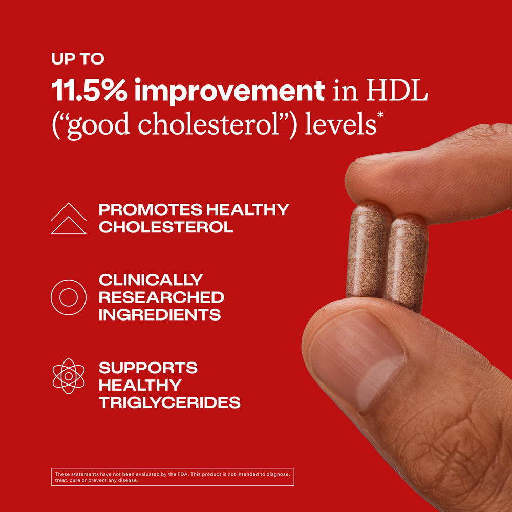 Humann Cholesterol Health Daily label close-up; highlights aged garlic and bergamot ingredients.
