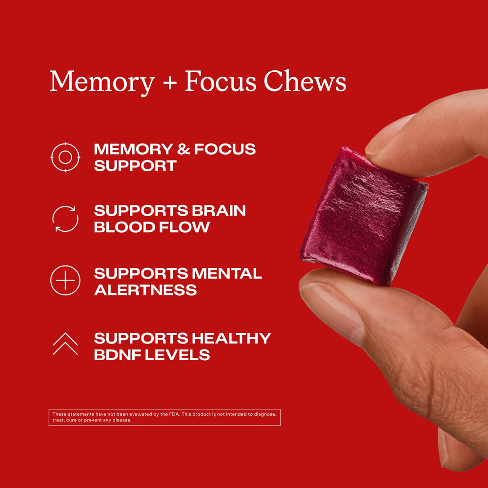 Humann Memory and Focus Chews with coffee fruit extract, may support learning and memory.