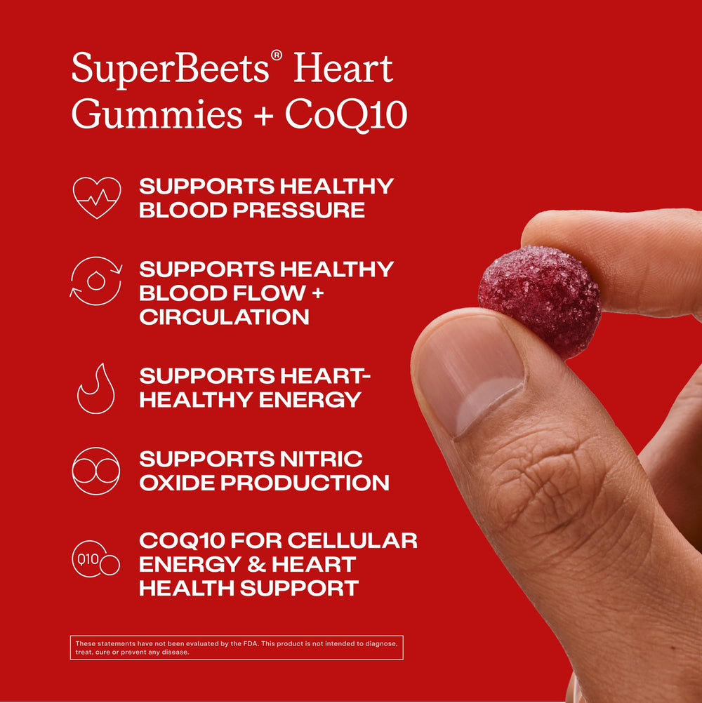 Humann SuperBeets gummies close-up showing chewy texture and glossy coating.