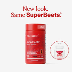 Humann SuperBeets capsules close-up highlighting quick release design.