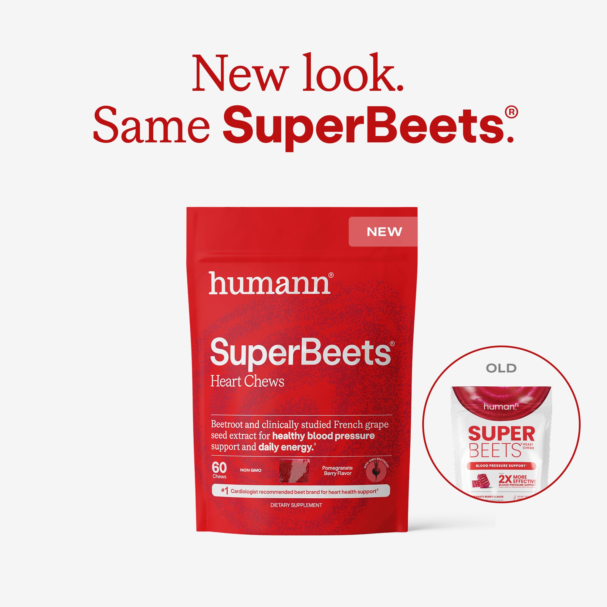 Humann SuperBeets bottle label highlights beetroot powder and grape seed extract.