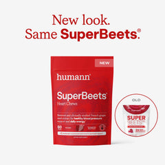 Humann SuperBeets bottle label highlights beetroot powder and grape seed extract.