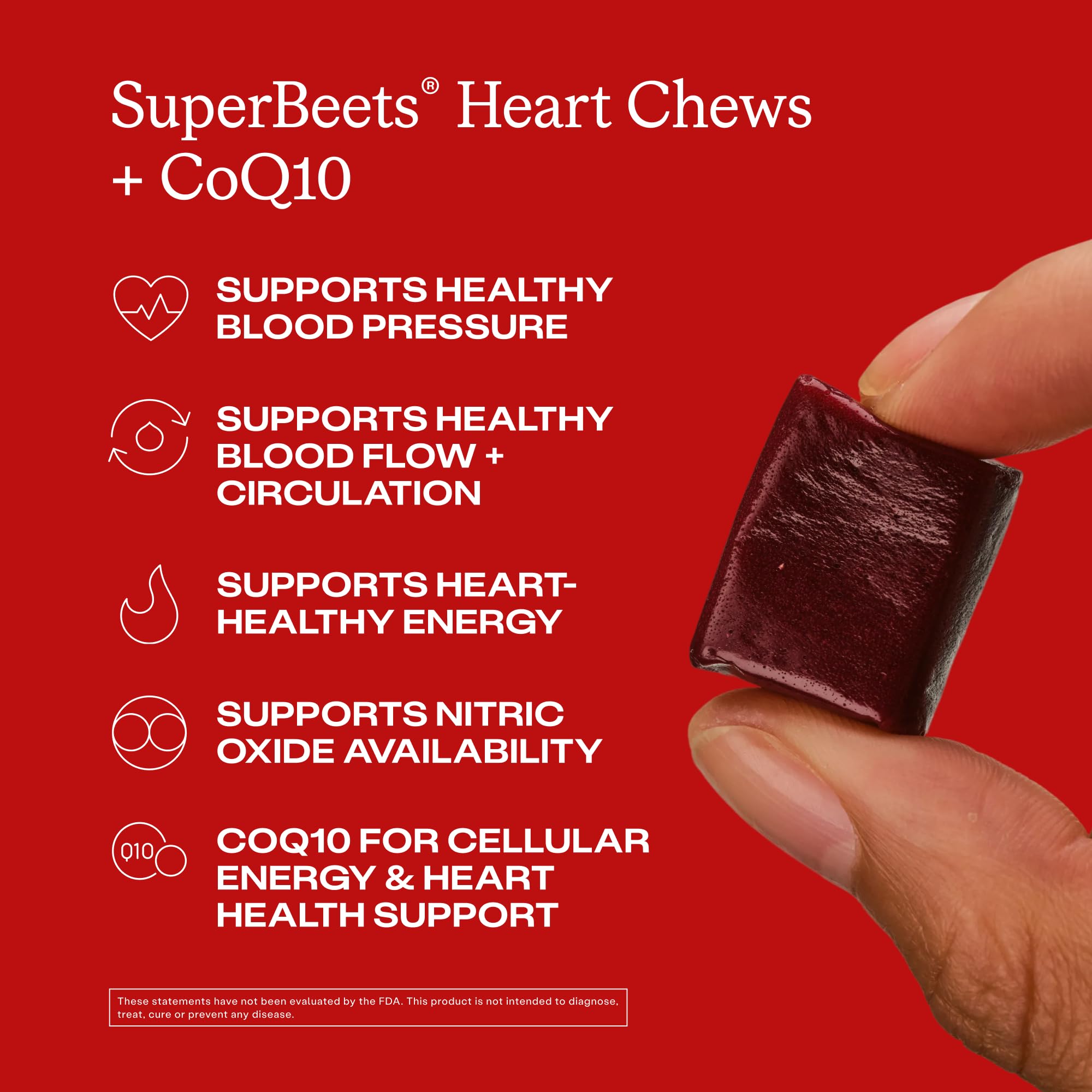 Chewing action shot for Humann SuperBeets Heart Chews daily support.