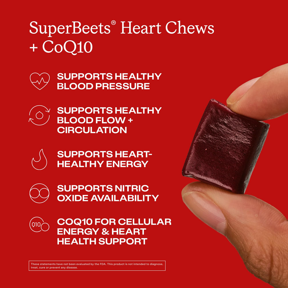 Chewing action shot for Humann SuperBeets Heart Chews daily support.