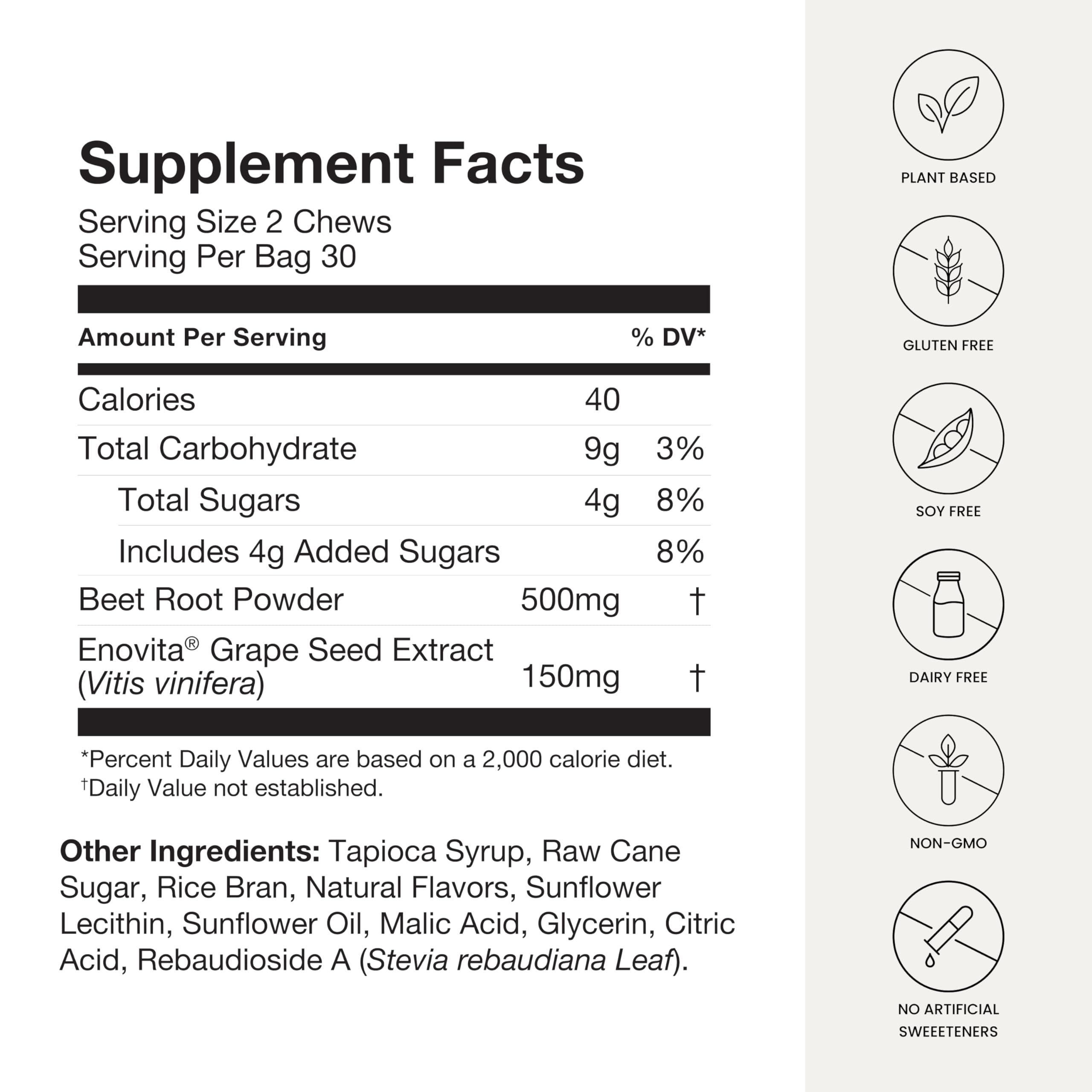 Close look at Humann SuperBeets ingredients including grape seed extract