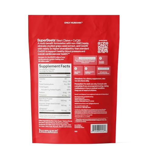 Humann SuperBeets Heart Chews nutrition facts closeup.