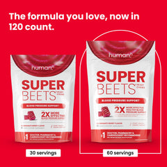 Pouring Humann SuperBeets Heart Chews to show easy chew format for daily use