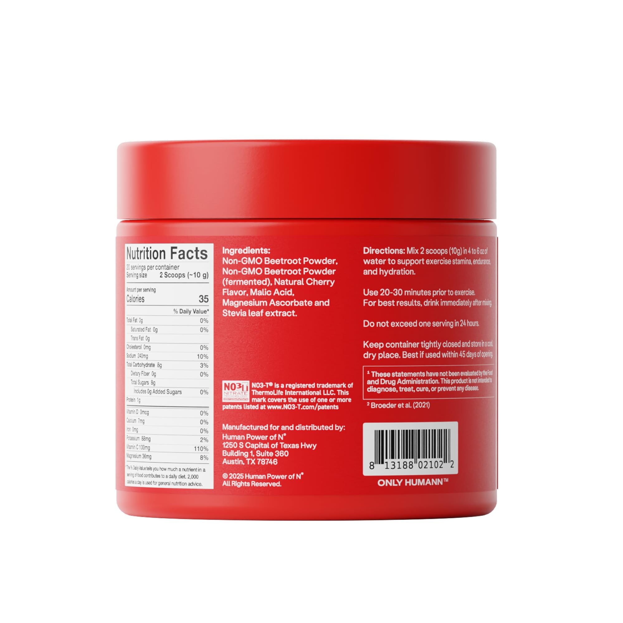 Humann SuperBeets Sport ingredients-jar emphasizes plant-based, non-GMO ingredients