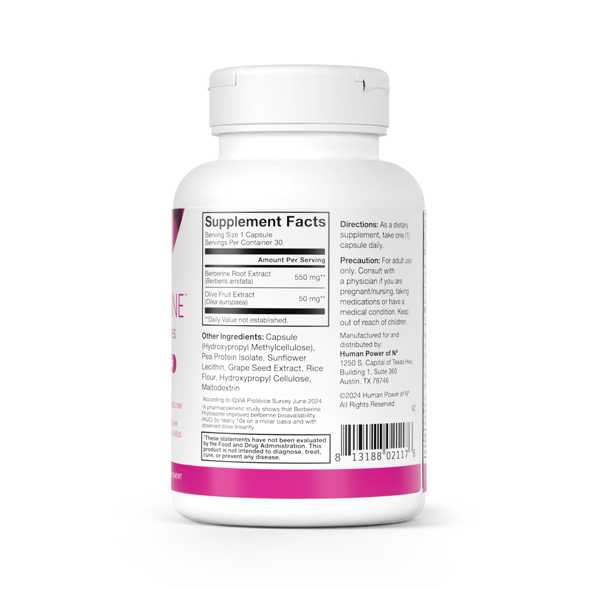 Humann SuperBerine capsule closeup emphasizes a portable, easy daily dose