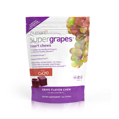 Humann SuperGrapes Chews bottle showing grape flavor, convenient daily supplement