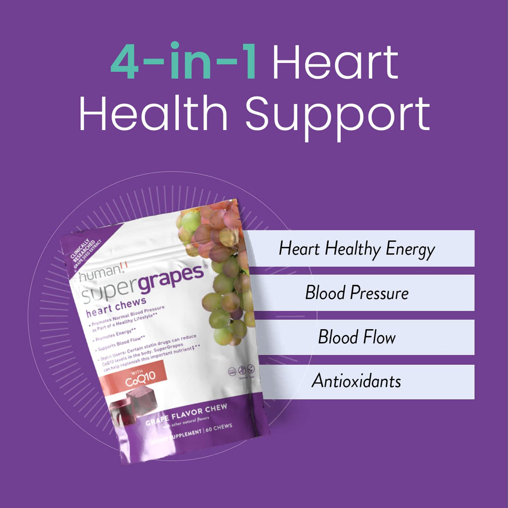 Humann SuperGrapes Chews two chews in hand for easy daily routine